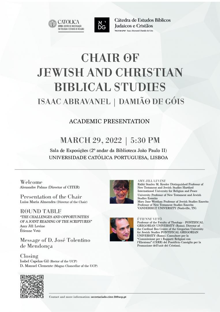 Sessão Académica de Apresentação da Cátedra de Estudos Bíblicos, Judaicos e Cristãos | Abravanel-de Góis